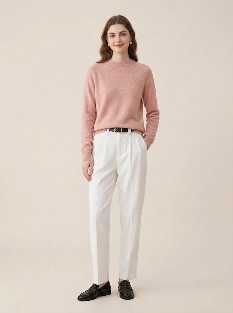 Women's Crew Neck Raglan Cashmere Knit Sweater