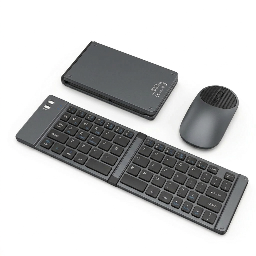 Ensemble clavier et souris Bluetooth pliables avec batterie de 90 heures, compatible avec plusieurs appareils.