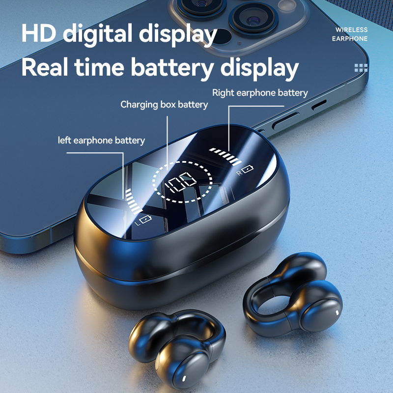 9D Wireless Ear-Clip Headphones with LED Power Display Model#M47