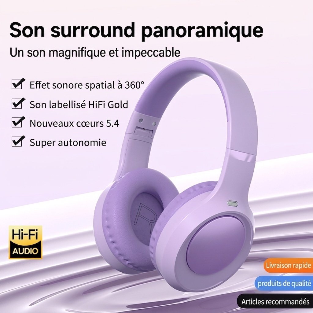 Casque sans fil Bluetooth 6.0 | Audio haute résolution et autonomie de 15 h