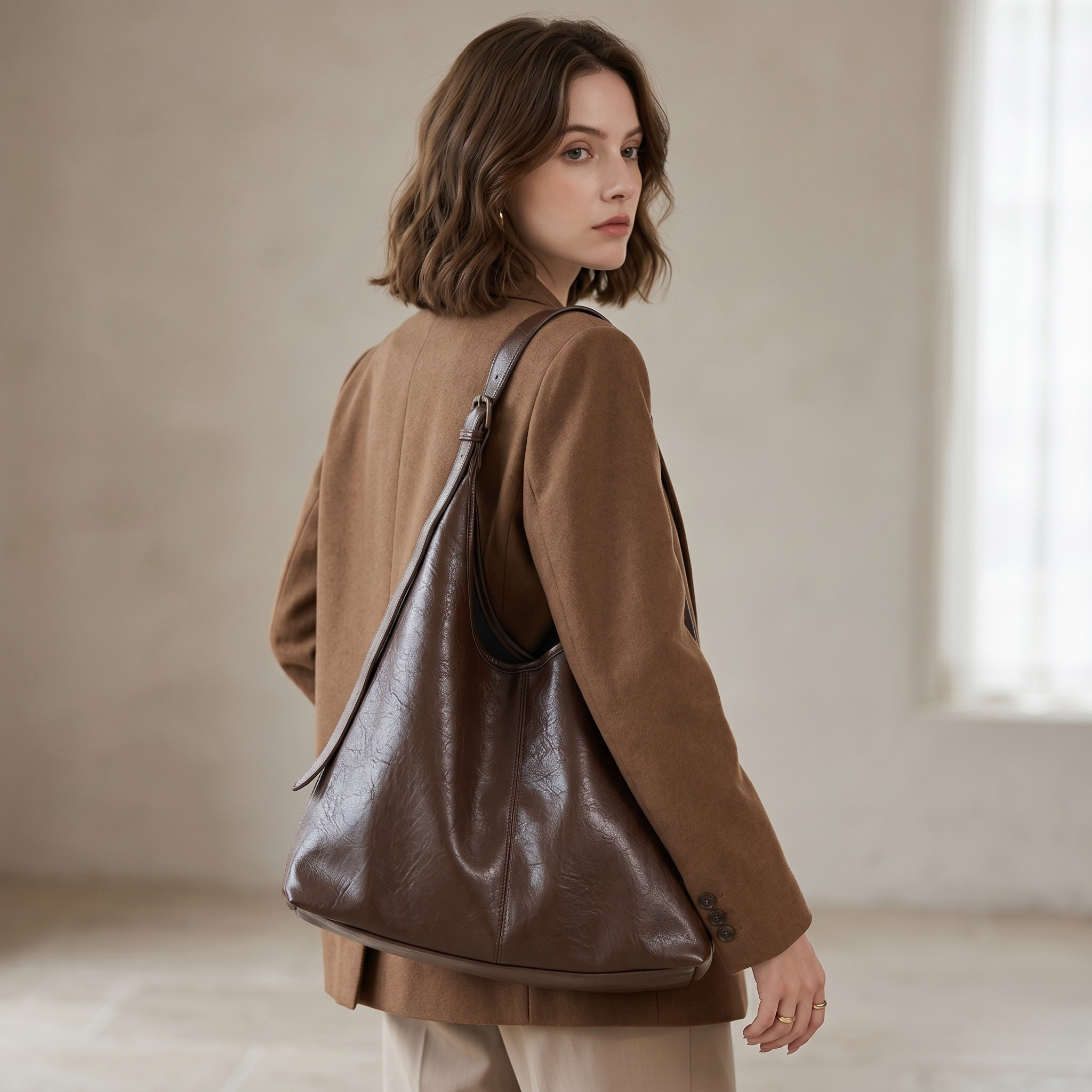 Chic Slouchy Hobo Shoulder Bag - Faux Leather Tote