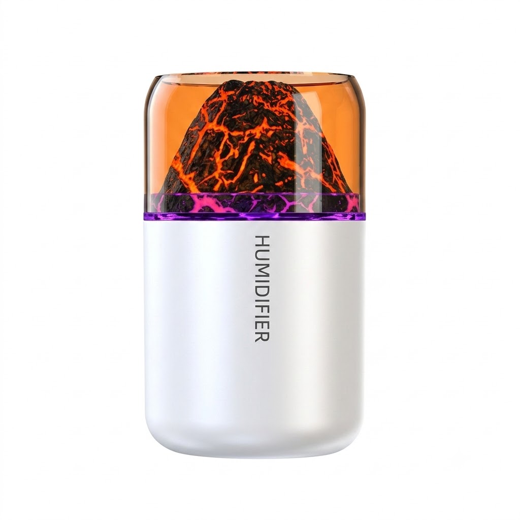 Humidificador y difusor de aceites esenciales con efecto llama de lava, 180 ml, generador de niebla ultrasónico silencioso con luz nocturna de llama cautivadora para el hogar, el dormitorio y la oficina.