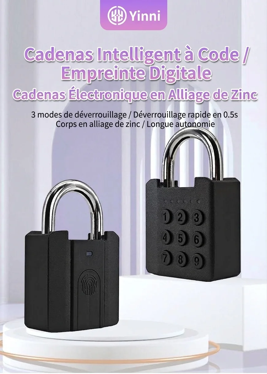 Cadenas intelligent à empreinte digitale et mot de passe, serrure de sécurité sans clé avec déverrouillage rapide, boîtier en alliage de zinc étanche IPX5, pile CR2032 longue durée