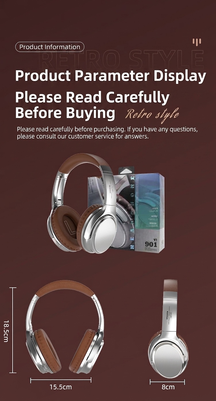 Retro Wireless Bluetooth Headphones Over-Ear Hi-Fi Sound