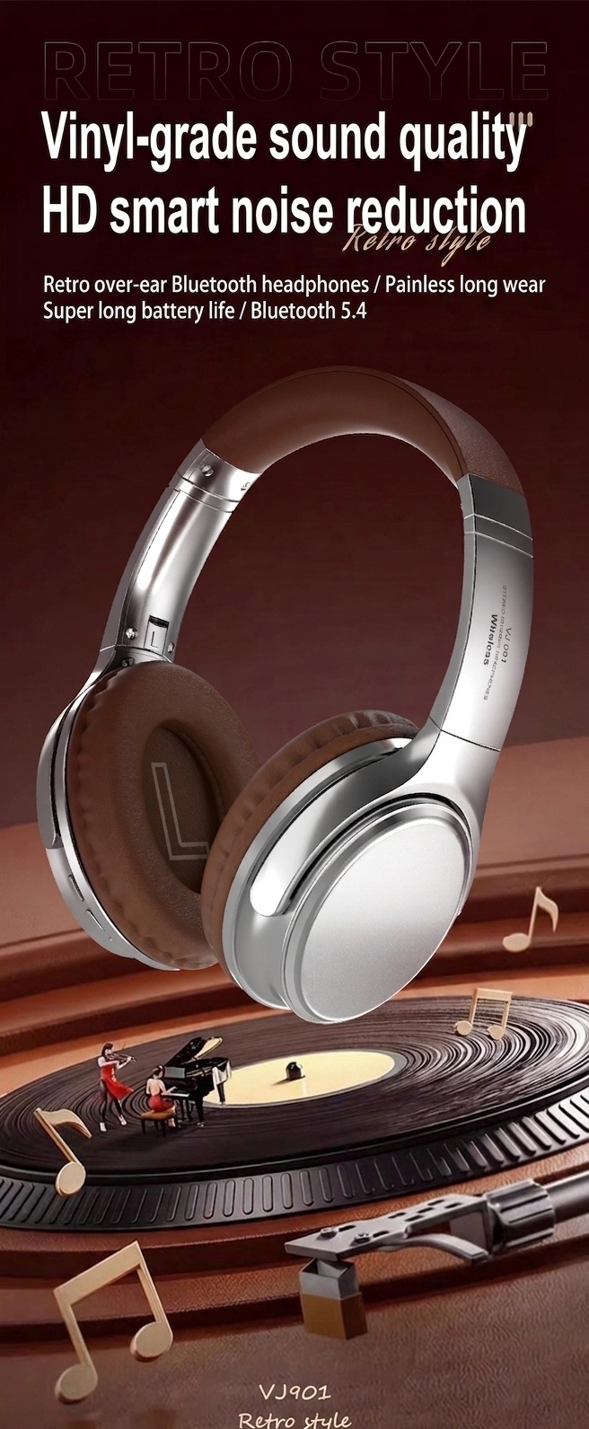 Retro Wireless Bluetooth Headphones Over-Ear Hi-Fi Sound