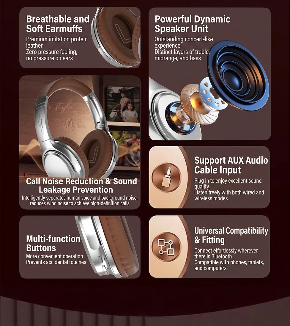 Retro Wireless Bluetooth Headphones Over-Ear Hi-Fi Sound