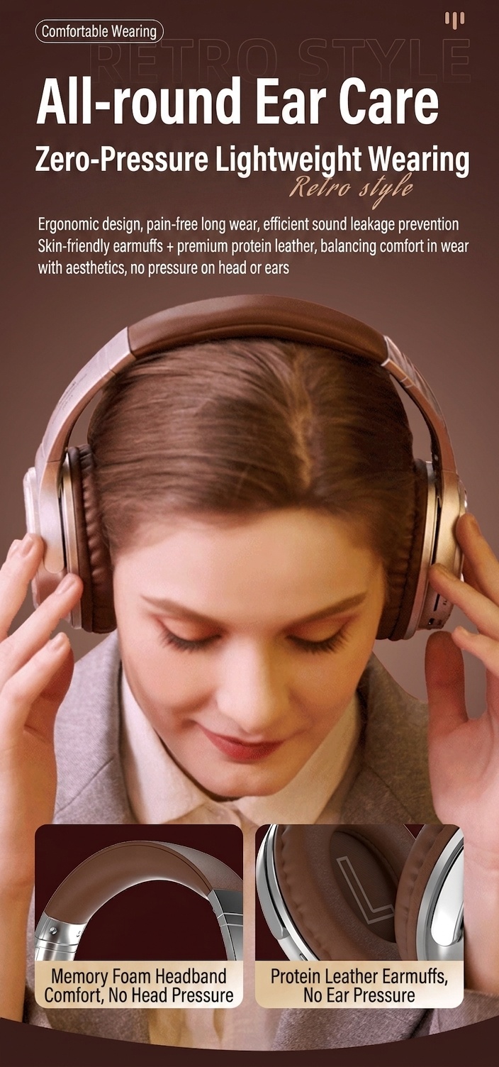 Retro Wireless Bluetooth Headphones Over-Ear Hi-Fi Sound