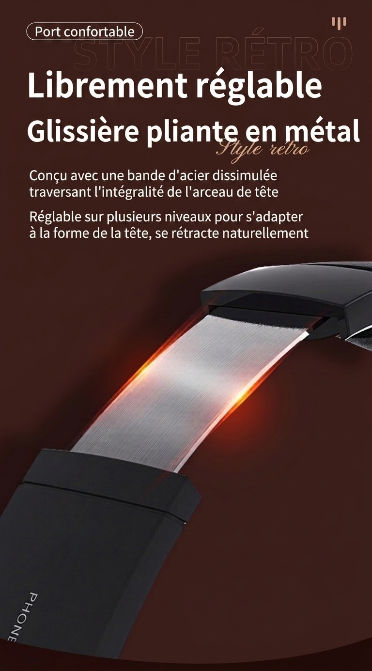 Casque audio rétro sans fil Bluetooth supra-auriculaire avec son haute fidélité