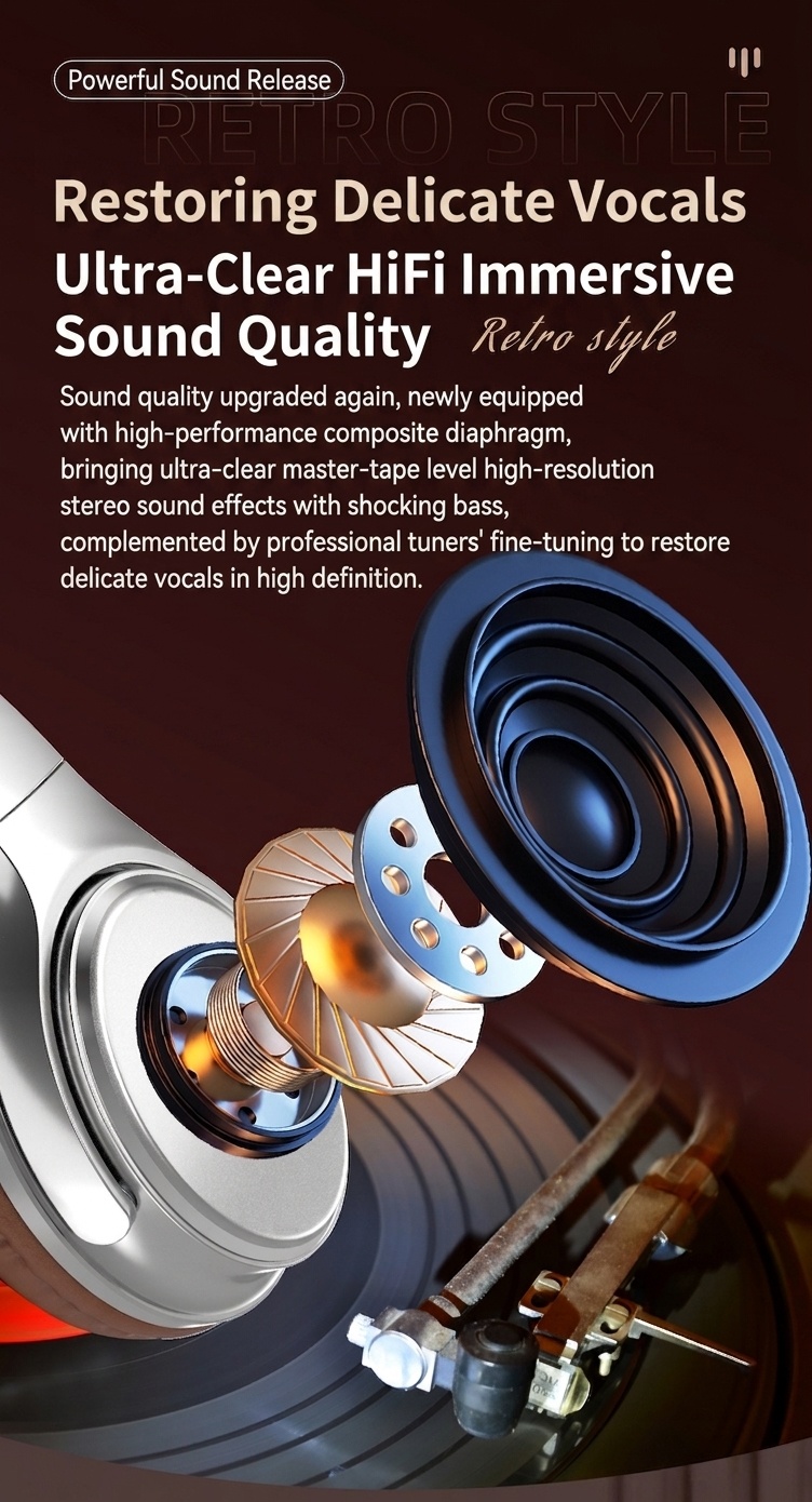Retro Wireless Bluetooth Headphones Over-Ear Hi-Fi Sound