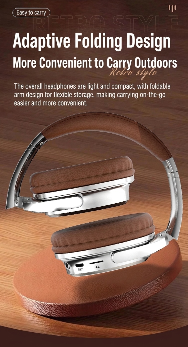 Retro Wireless Bluetooth Headphones Over-Ear Hi-Fi Sound