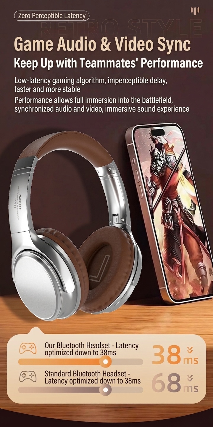 Retro Wireless Bluetooth Headphones Over-Ear Hi-Fi Sound