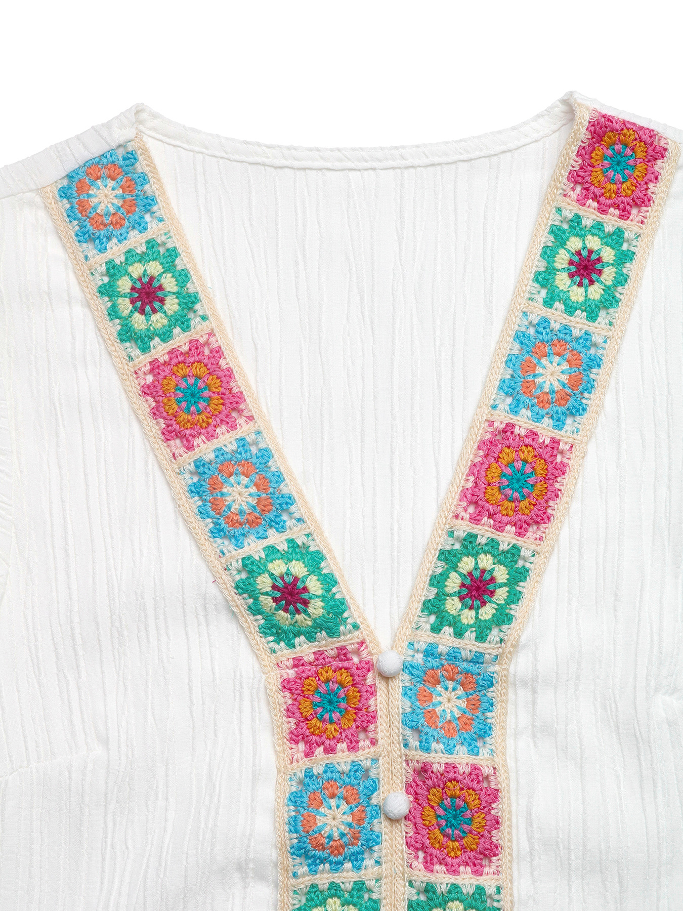 Boho Crochet Embroidered V-Neck Top - White Summer Blouse