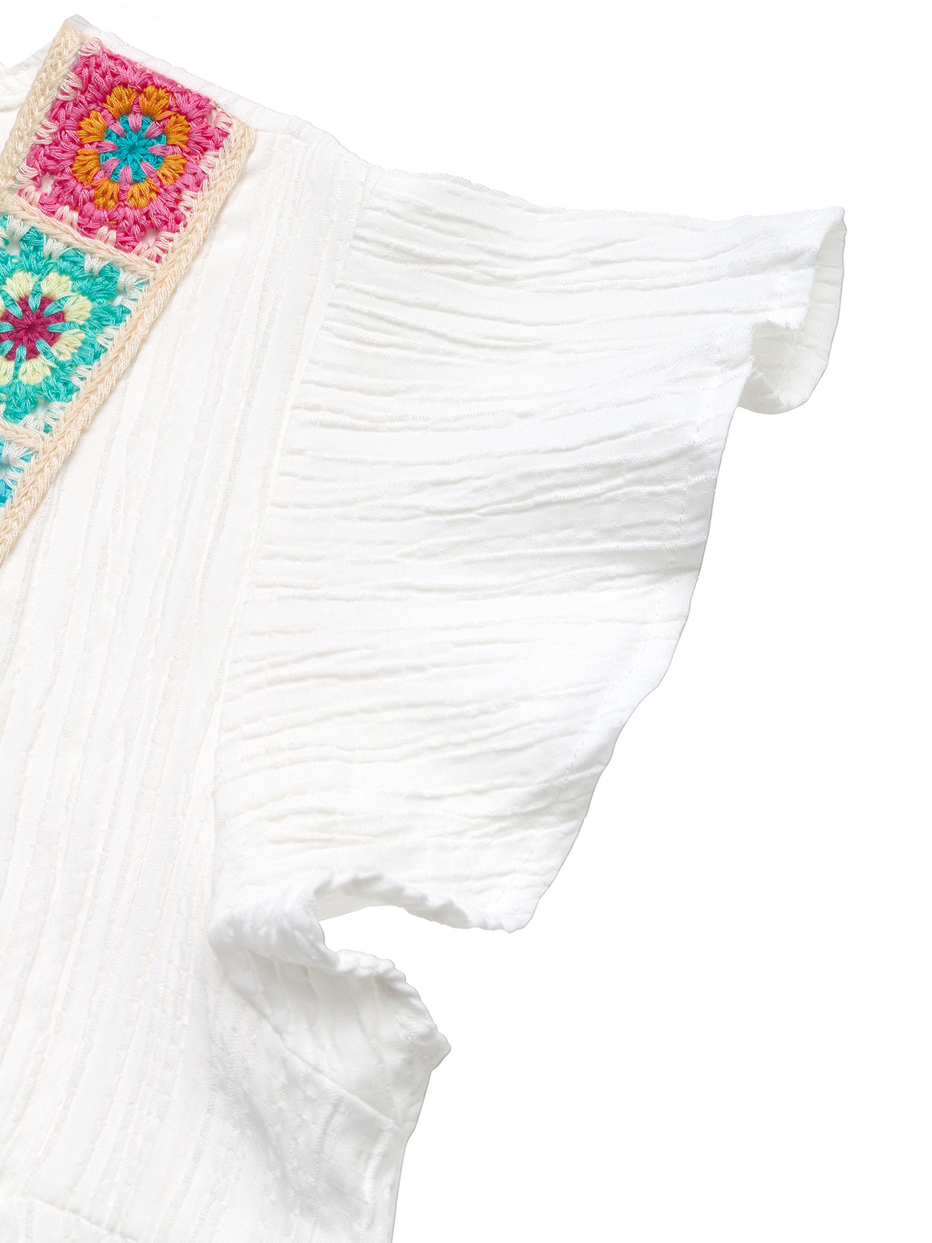 Boho Crochet Embroidered V-Neck Top - White Summer Blouse