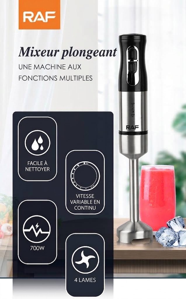 Mixeur plongeant RAF R.278 800 W - Acier inoxydable noir