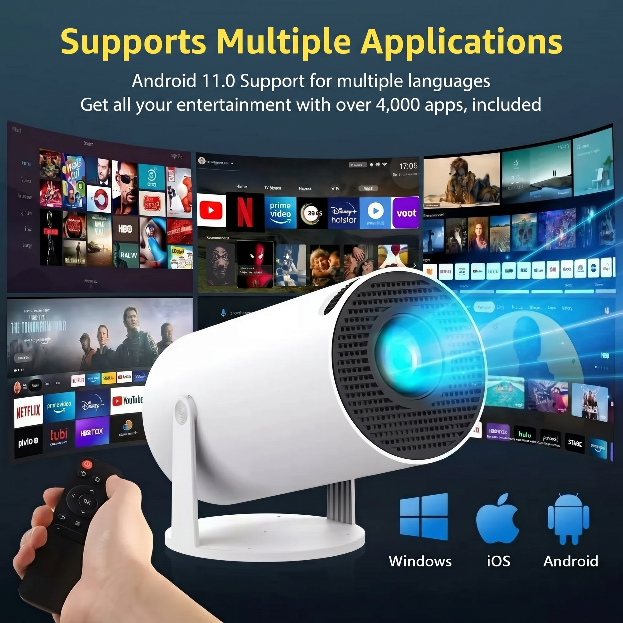 Portable Smart Projector Support Android 11 Wi-Fi , 720P - Model#HY300 Sharing Screen