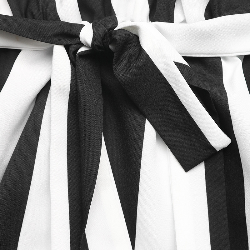 Striped V-Neck Tie-Waist Peplum Blouse with Ruffle Sleeves