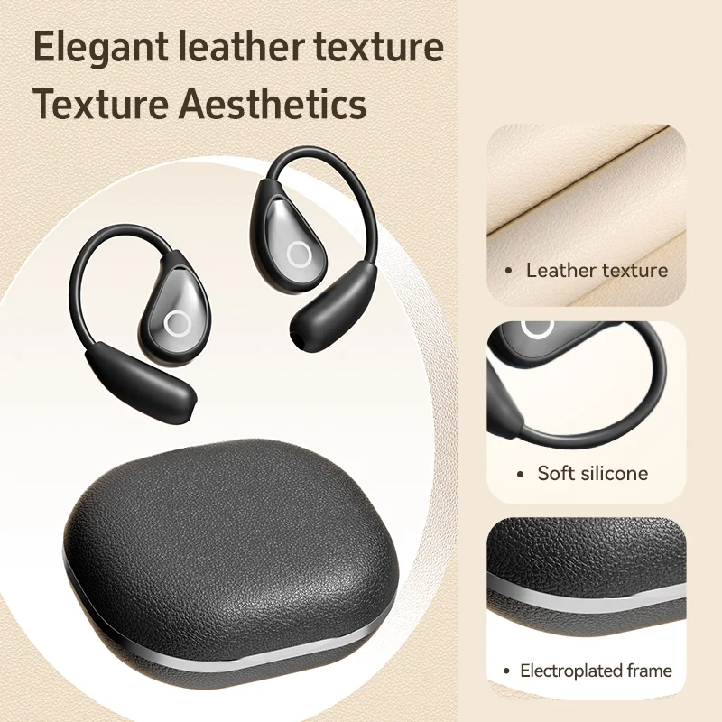 Écouteurs intra-auriculaires Bluetooth sans fil à oreille ouverte avec étui de chargement en cuir, modèle n° M95