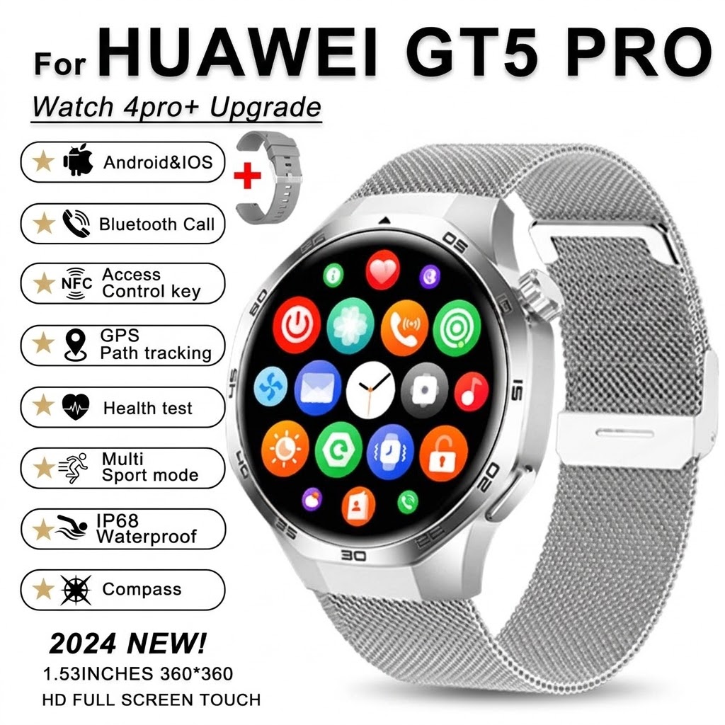 GT5 Pro Smart Watch with 1.53" Round HD Display & Bluetooth Calling