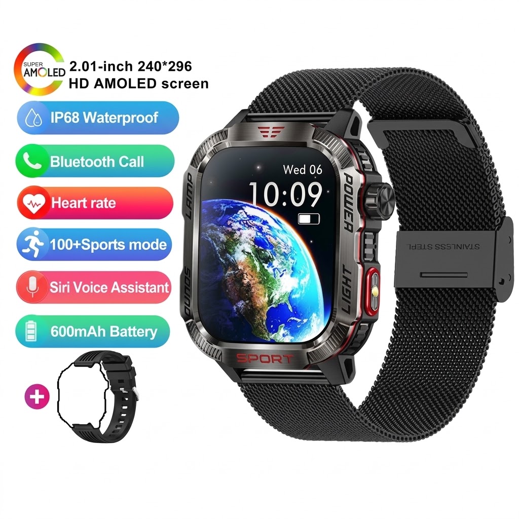 HT29 Rugged Smart Watch with Square AMOLED Display, GPS & Compass