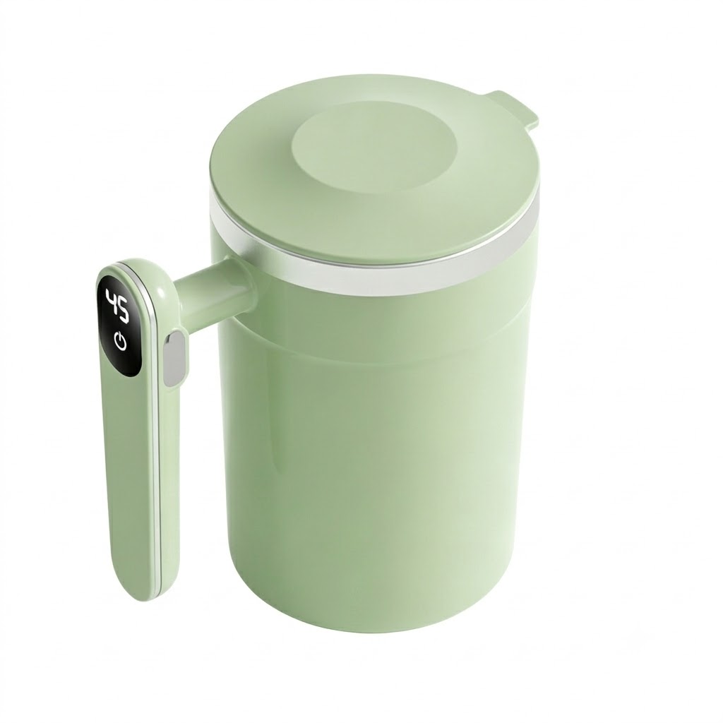 Intelligenter 400-ml-Kaffeebecher mit Selbstumrührfunktion, gut lesbarer Temperaturanzeige, magnetischem Rotor, Edelstahl 304, 300-mAh-Akku (USB-C-Ladefunktion)