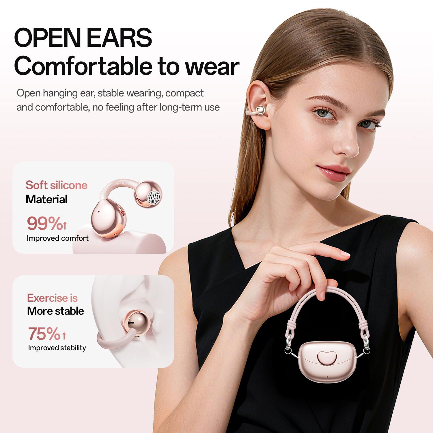 Open-Ear Wireless TWS Earbuds with Heart-Shaped Charging Case Model#M106