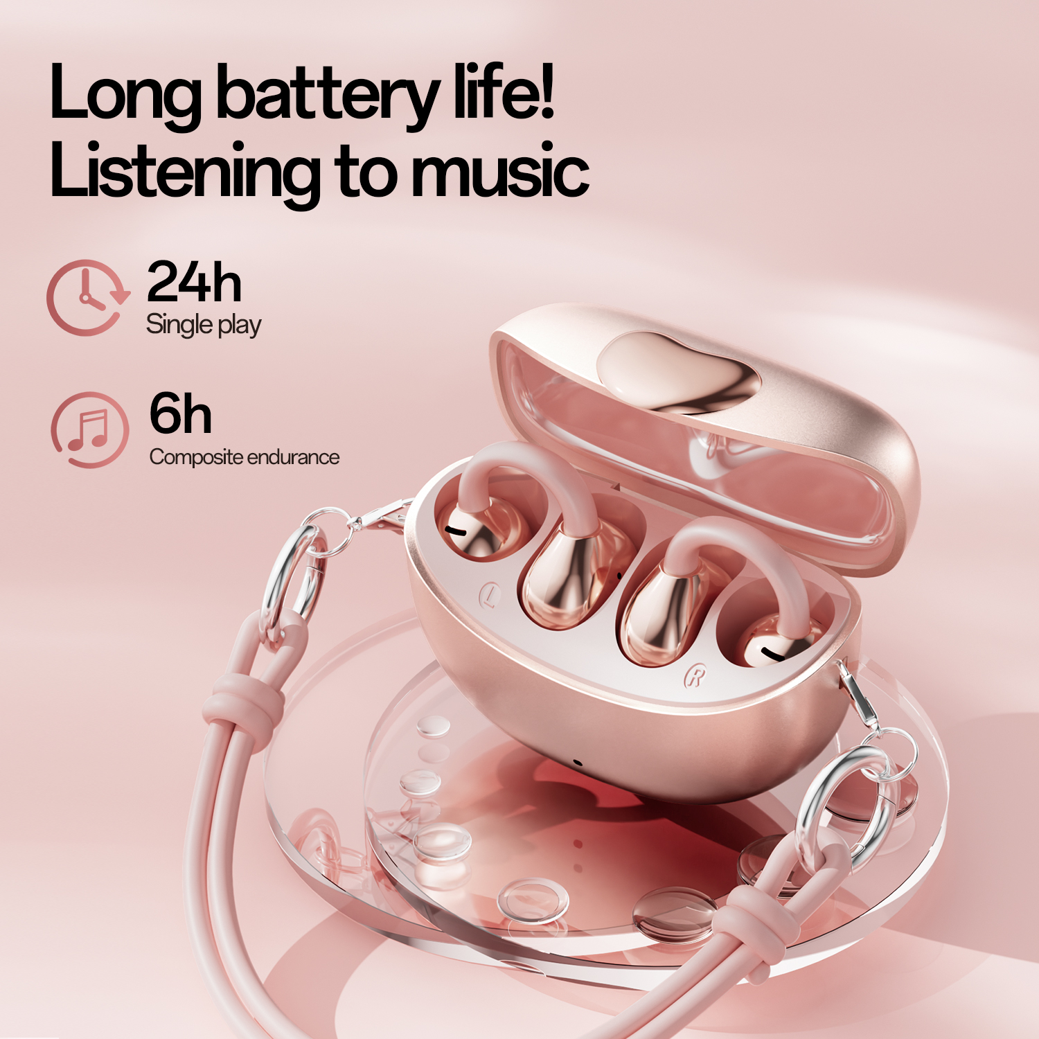Open-Ear Wireless TWS Earbuds with Heart-Shaped Charging Case Model#M106