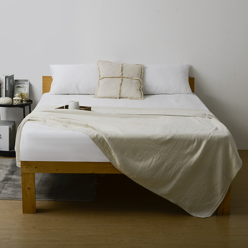 Thickened Lyocell Cotton Linen Blend Machine Washable Breathable Soft Throw Blanket