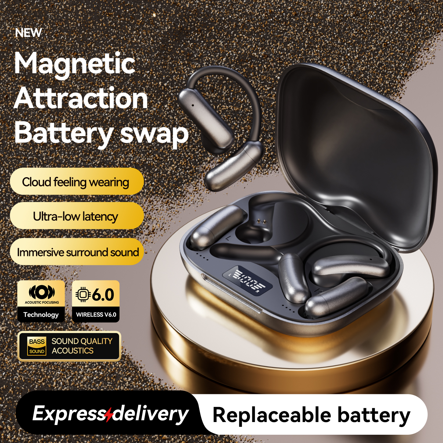 Auriculares inalámbricos Bluetooth de oído abierto con batería magnética Modelo n.° M143
