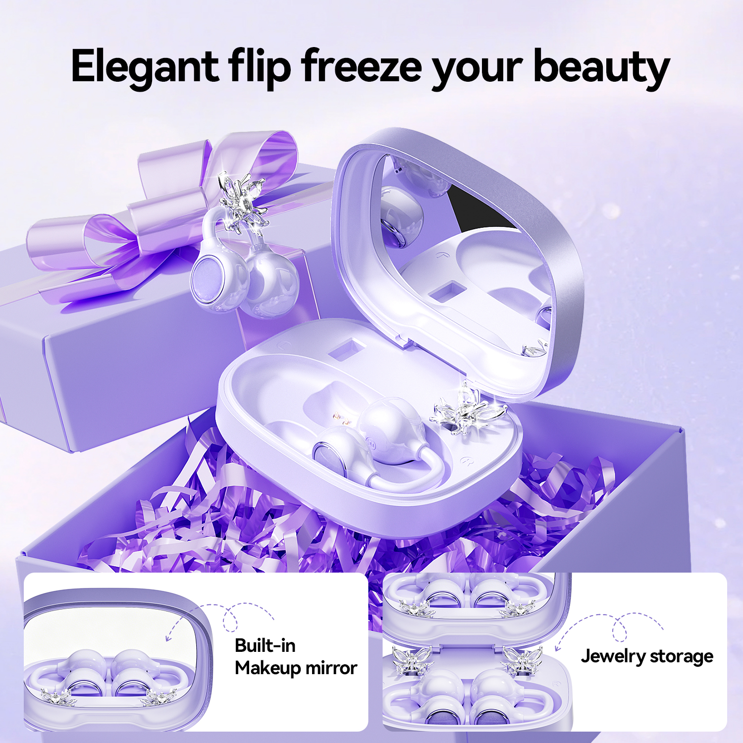 Butterfly Ear Clip TWS Wireless Earbuds with Mirror Case Model#M183