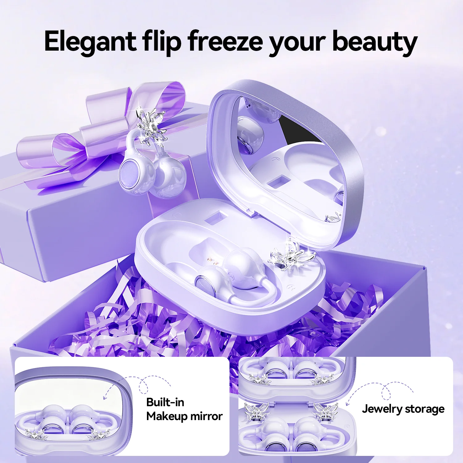 Butterfly Ear Clip TWS Wireless Earbuds with Mirror Case Model#M183