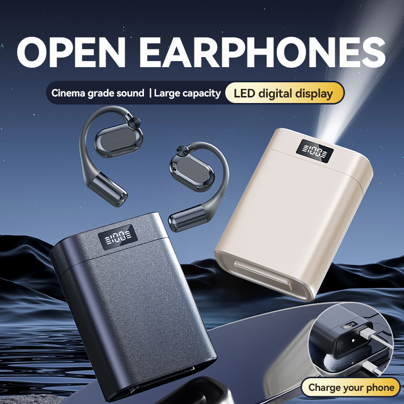 Draadloze open-ear Bluetooth 5.4 oordopjes met LED-oplaadcase, modelnummer M116