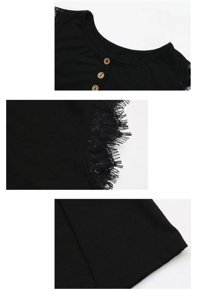 Black Lace Trim Button-Front Sleeveless Top