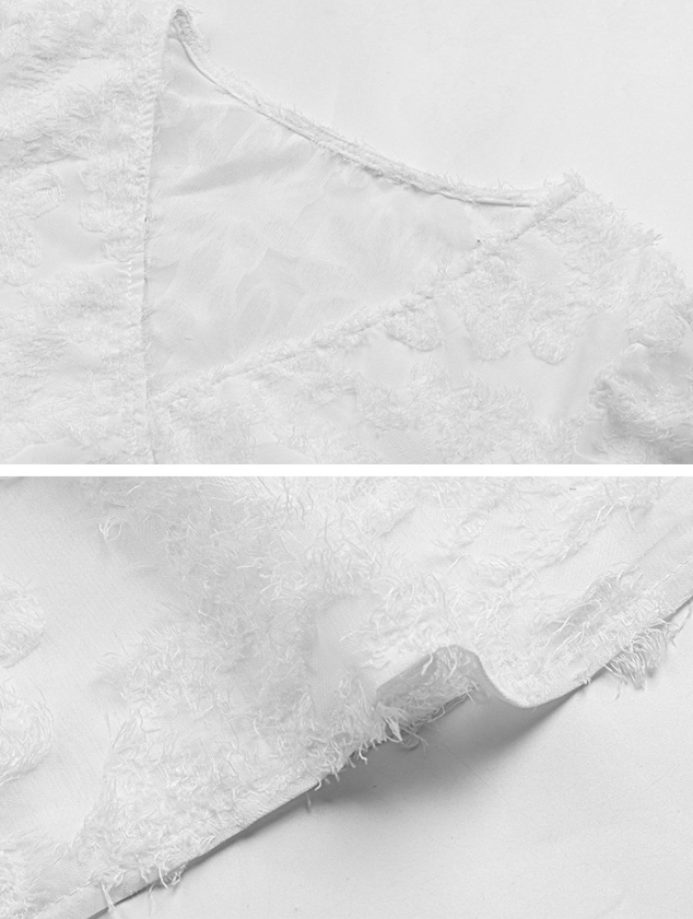 White Textured V-Neck Peplum Top with Ruffle Hem