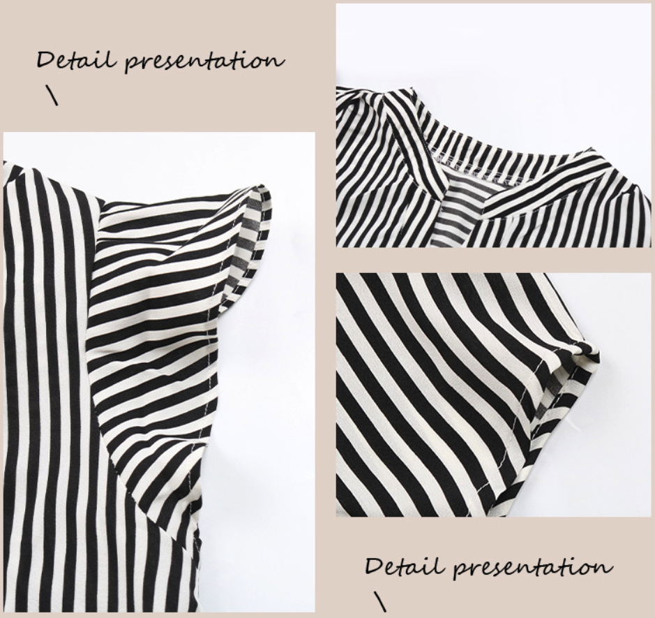 Women's Striped Ruffle Sleeve V-Neck Blouse Top