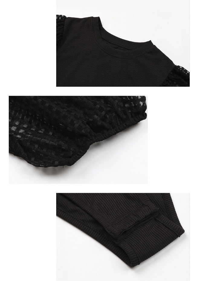 Body côtelé à manches bouffantes en résille