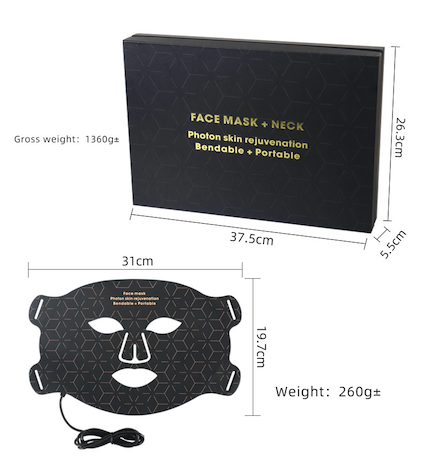Mascarilla portátil LED de fotones para el rejuvenecimiento facial y del cuello.