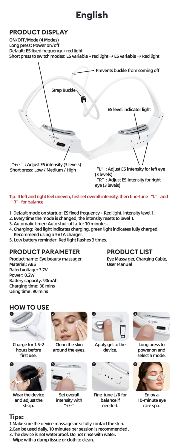 Red Light EMS Eye Massager for Dark Circles & Wrinkles