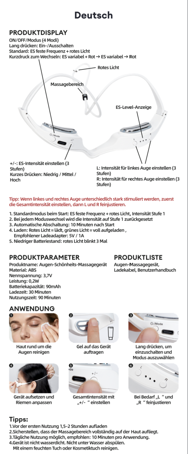 Red Light EMS Eye Massager for Dark Circles & Wrinkles