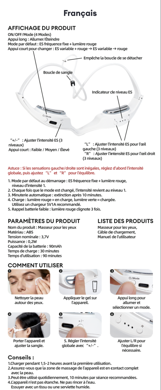Red Light EMS Eye Massager for Dark Circles & Wrinkles