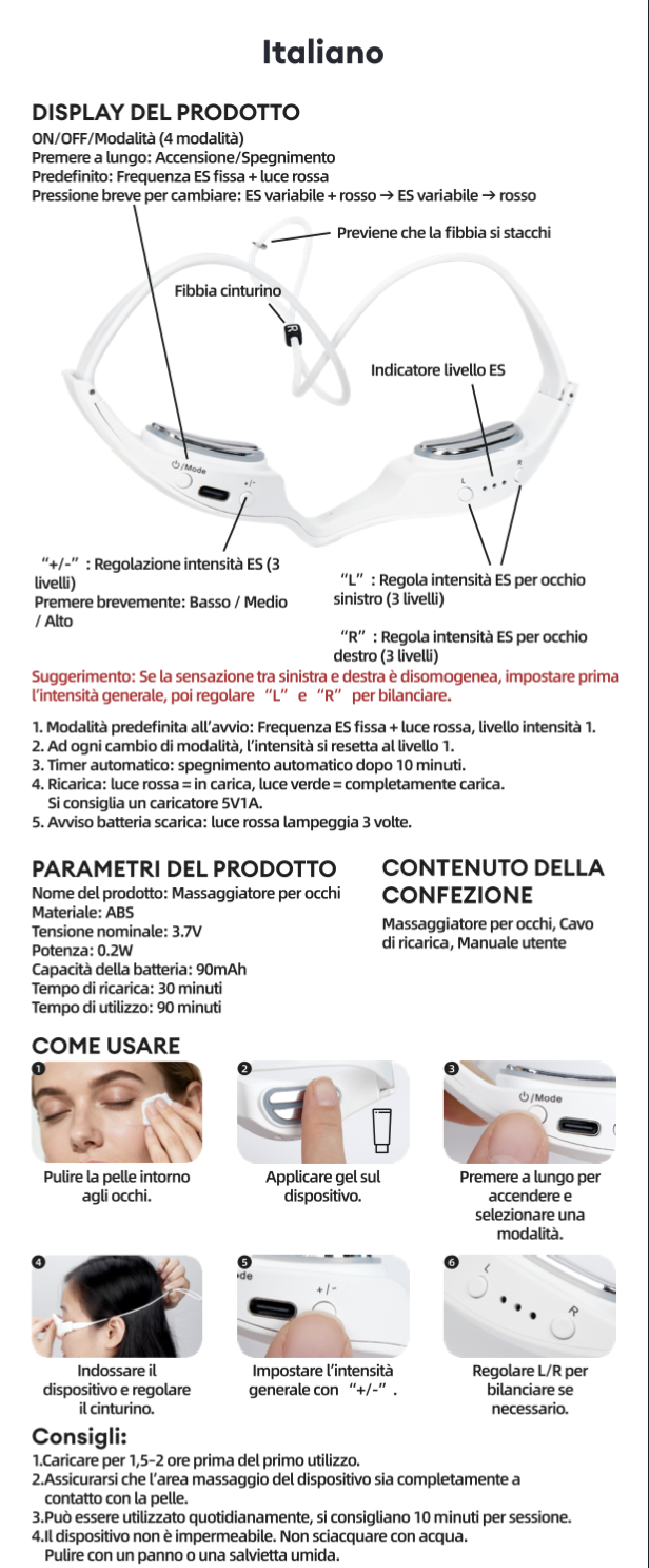 Red Light EMS Eye Massager for Dark Circles & Wrinkles