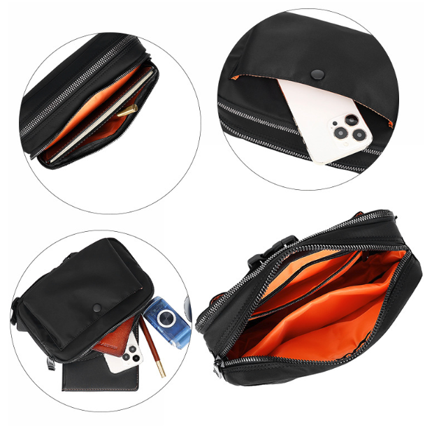 Sleek Black Crossbody Chest Bag - Modern Utility Pouch