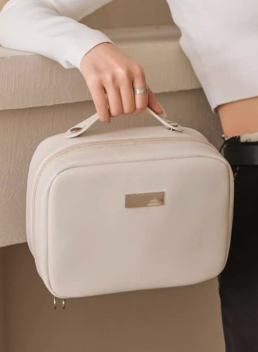 Travel Makeup Bag with Clear Compartments & Brush Holder