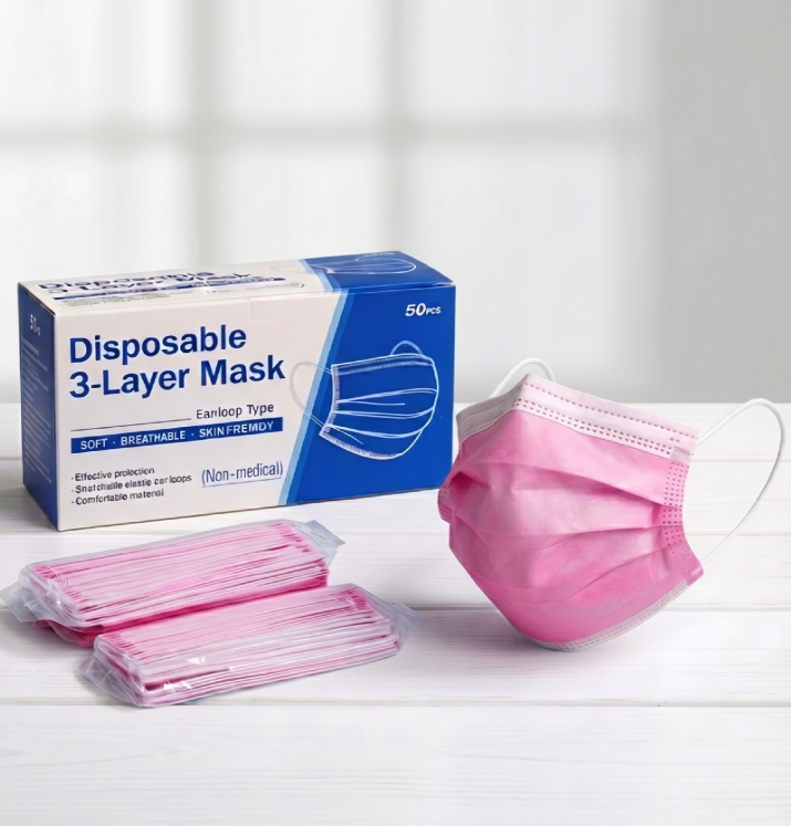 Masques faciaux jetables anti-virus 3 couches pour adultes, efficacité de filtration bactérienne (EFB) ≥ 95 %, boîte de 50 masques emballés individuellement