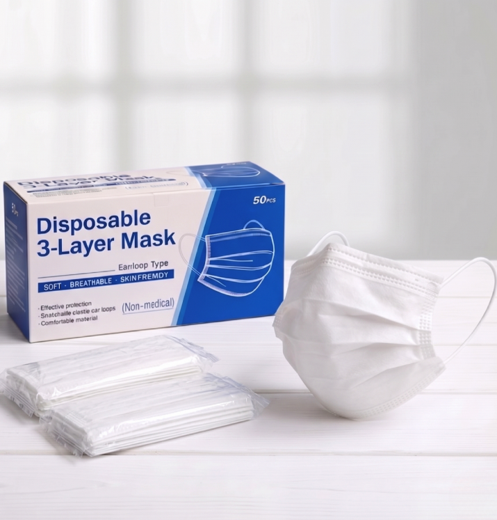 Masques faciaux jetables anti-virus 3 couches pour adultes, efficacité de filtration bactérienne (EFB) ≥ 95 %, boîte de 50 masques emballés individuellement