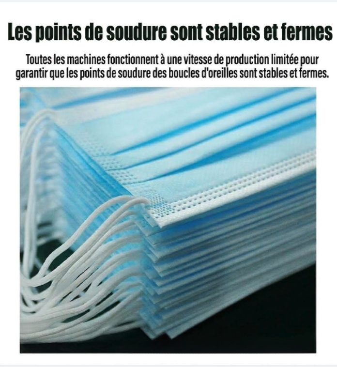 Masques faciaux jetables pour adultes, 3 couches, anti-virus, efficacité de filtration bactérienne (EFB) ≥ 95 %, emballés individuellement, boîte de 50.