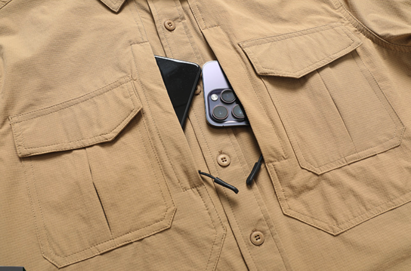 Men's Outdoor Tactical Long Sleeve Shirt with Hidden Zipped Pockets