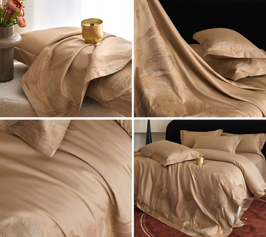 Luxury Embroidered Cotton 4-Piece Bedding Set - Elegant Floral Duvet Cover