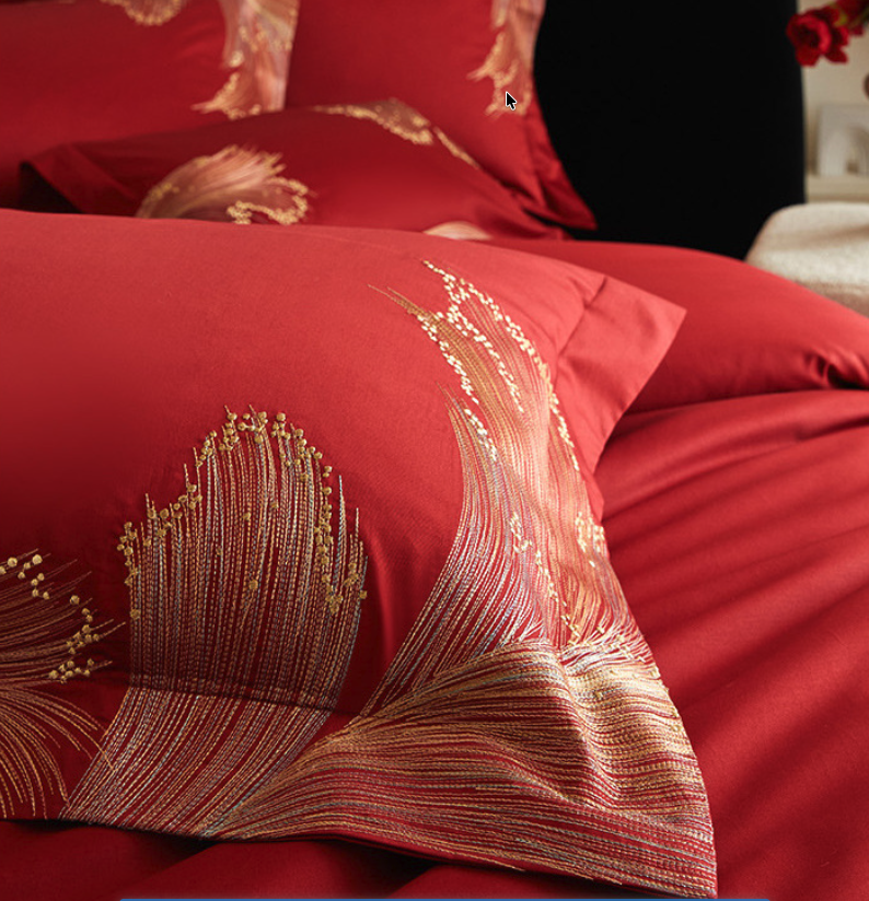 Luxury Embroidered Cotton 4-Piece Bedding Set - Elegant Floral Duvet Cover