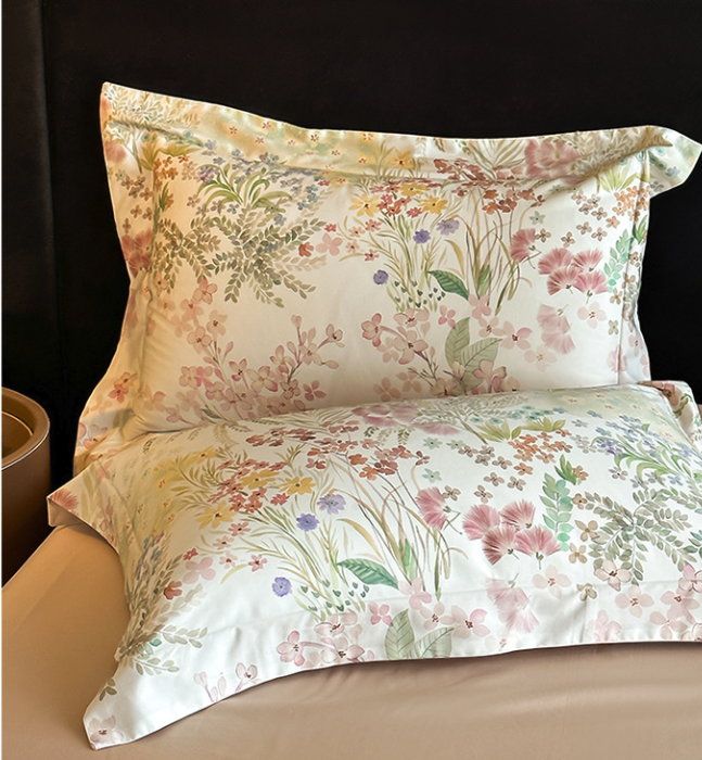 Premium Cotton Floral Print 4-Piece Bedding Set - Soft Botanical Duvet Cover
