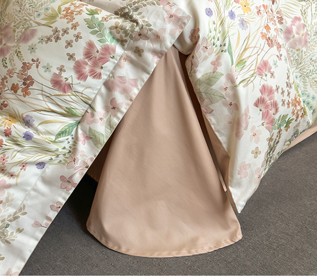 Premium Cotton Floral Print 4-Piece Bedding Set - Soft Botanical Duvet Cover